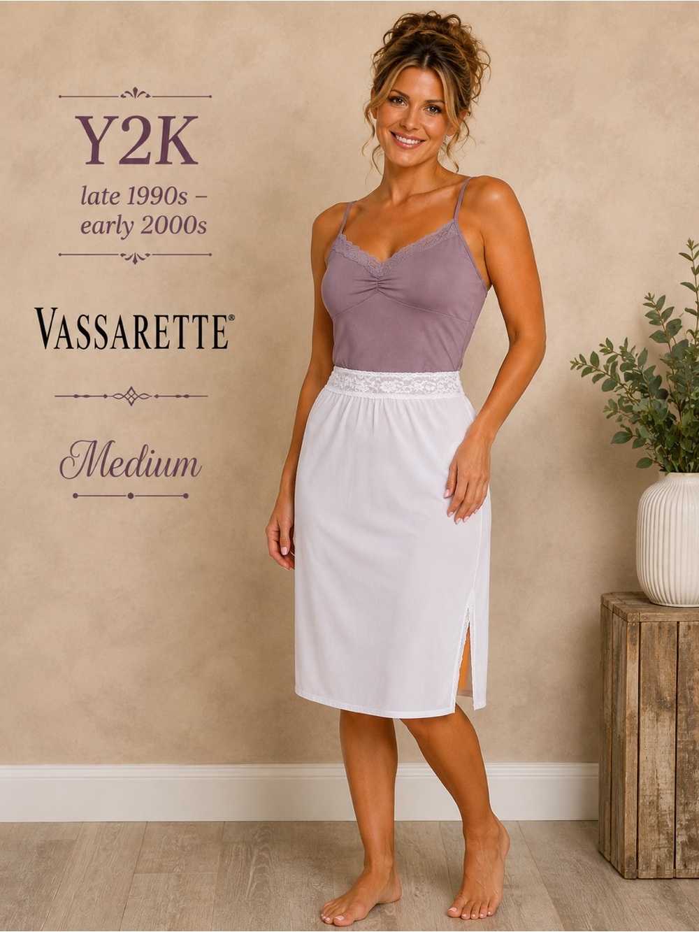 Vintage Y2K Vassarette White Lace Half Slip Medium
